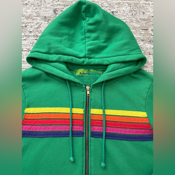 Aviator Nation 5 Stripe Green Zip Up Hoodie Size M Made USA Rare St Pattys Day - Picture 3 of 11